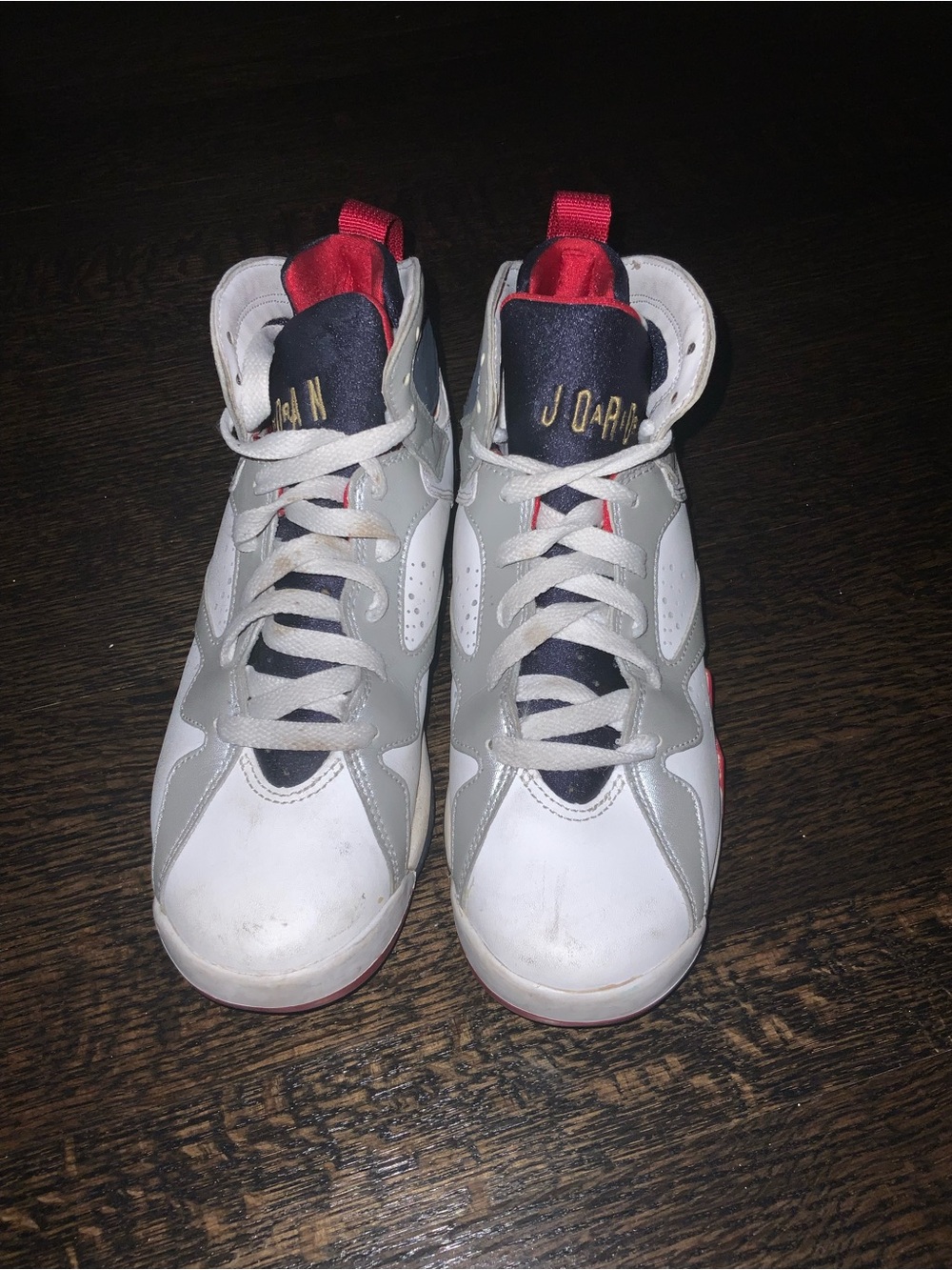 Jordan Kids White, Gray and Red High-Top Sneakers